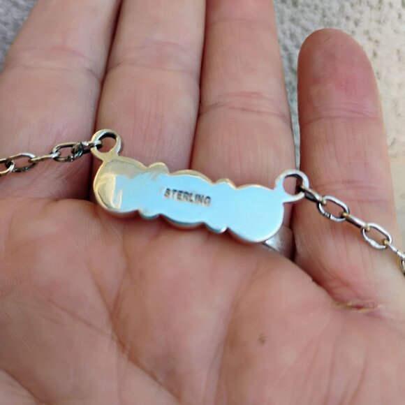 Southwest Pink Conch Shell Sterling Silver Triple Stone Bar Necklace Adjustable - Picture 4 of 9